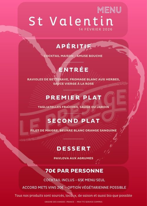 Menu St Valentin 14 Février